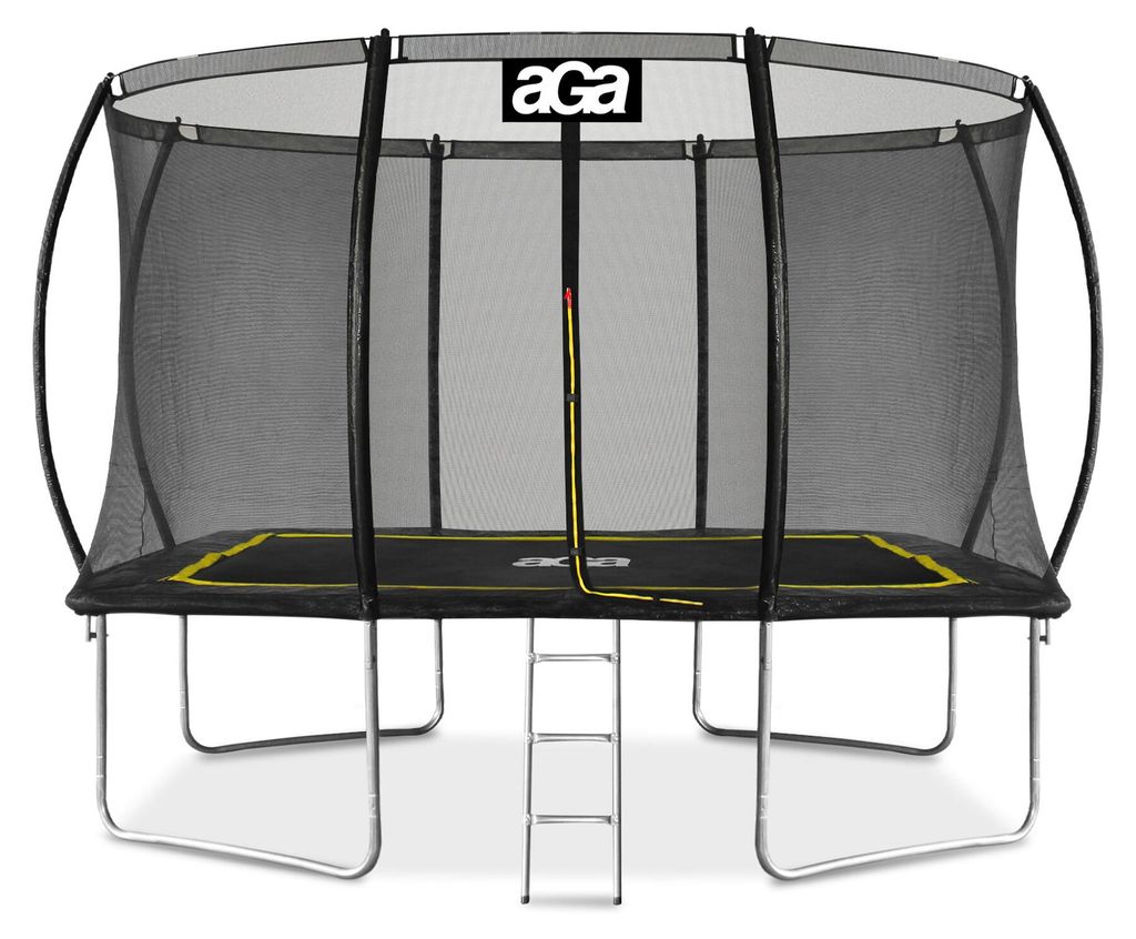 Aga Rechteckiges Trampolin, Kindertrampolin, Gartentrampolin mit Sicherheitsnetz 244x335 cm Schwarz/Gelb + Schutznetz + Leiter