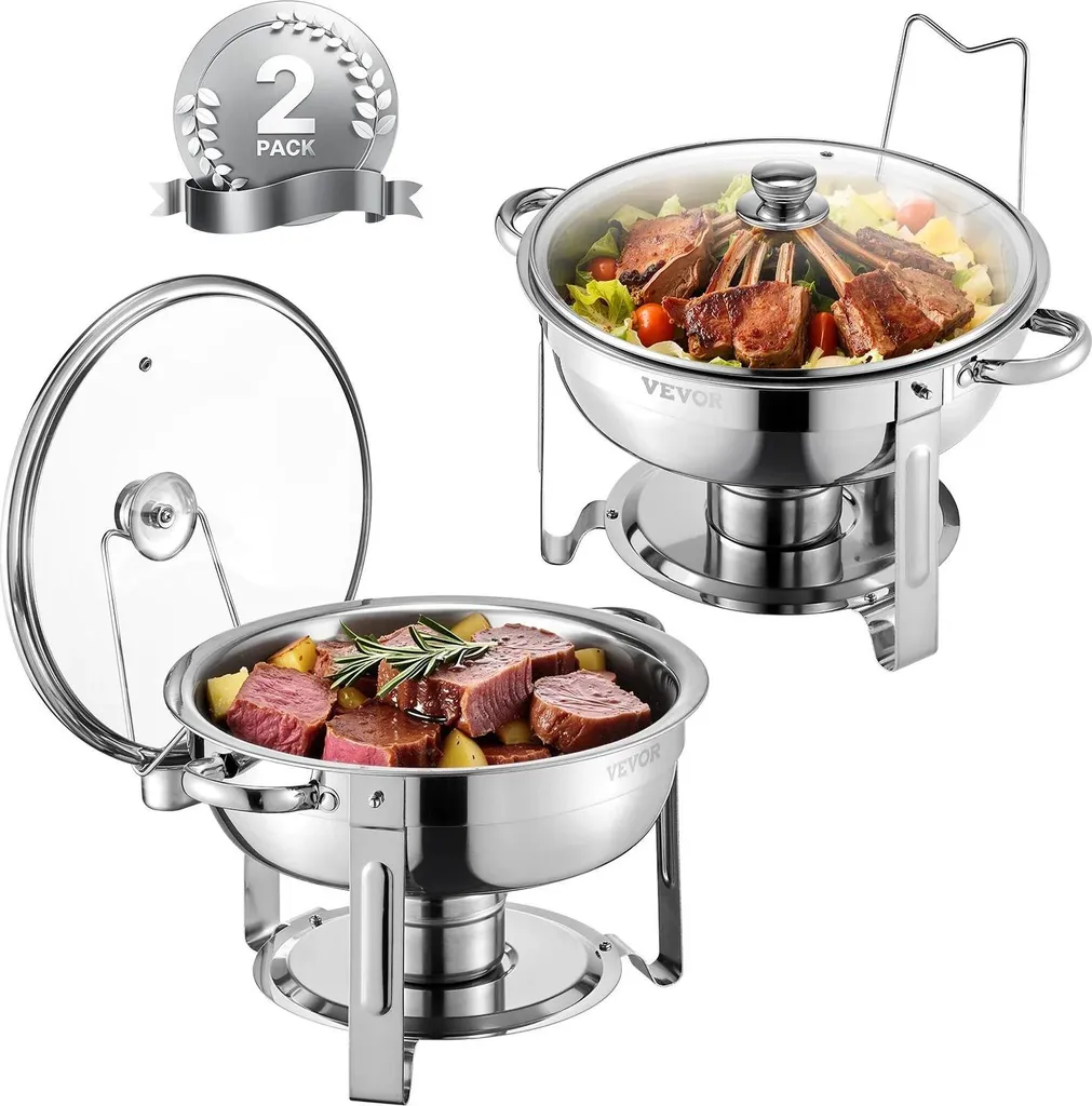 Chafing Dish buffet de fête en inox et verre, lot de 2 récipients