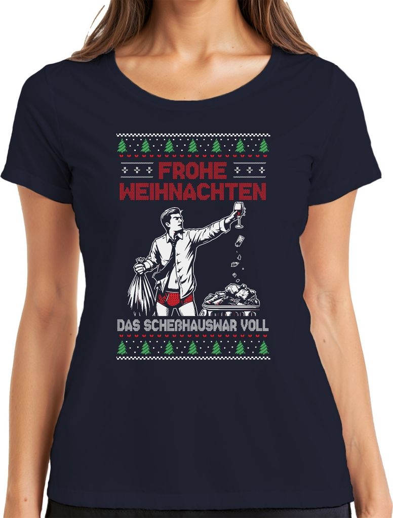 Frohe Weihnachten Sarkasmus - Ugly Christmas Sweater Damen T-Shirt, Navy, 3XL