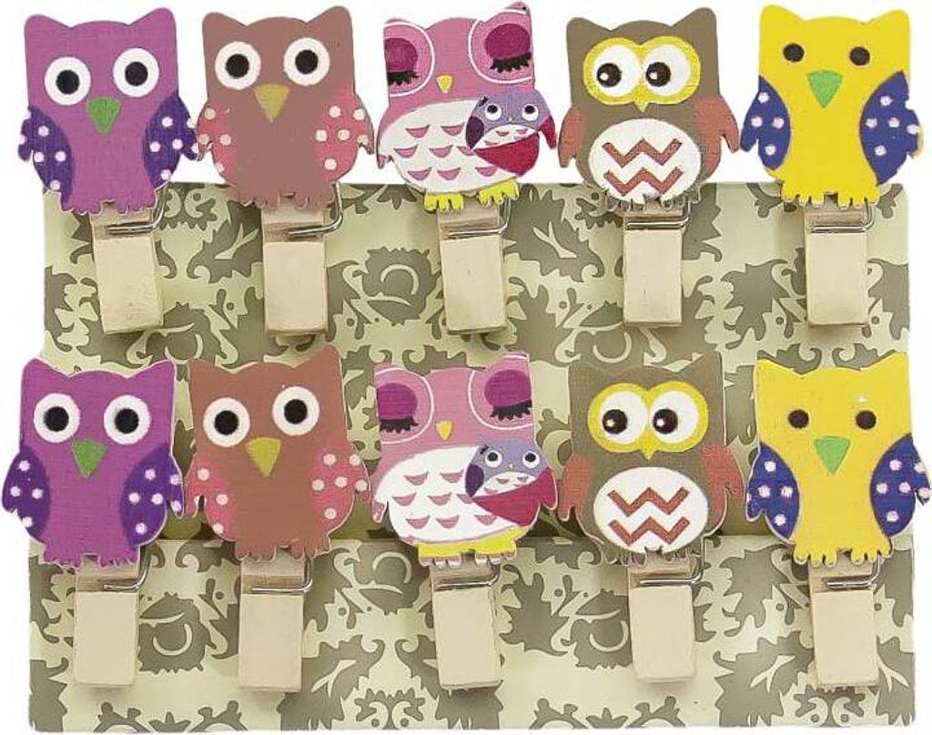 Oblique Unique 10 Mini Wäscheklammern Holz Miniklammern kleine Deko Klammern - Eulen
