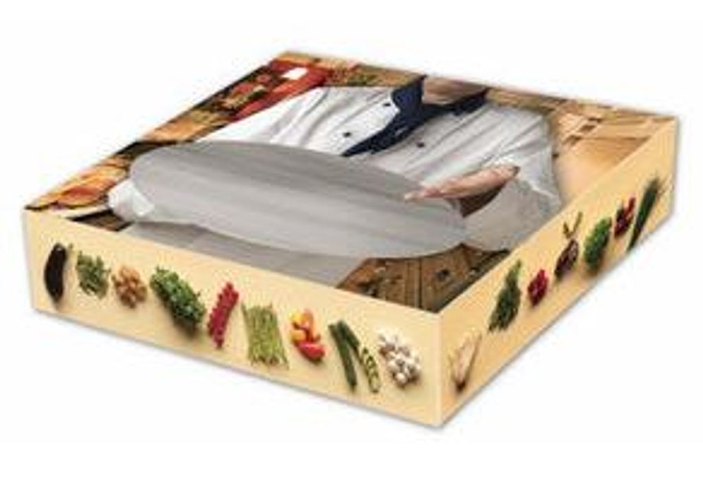 Klika - Catering Box | Bon Appetit | Karton + PLA | 250x358x76mm | mit Fenster | Weiß | 10 Stück