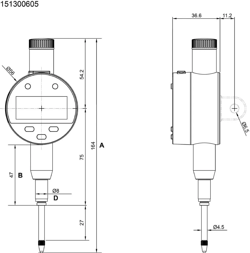 Limite 151300605 Comparateur Numérique Ø56mm Course 25mm Précision 0,02mm