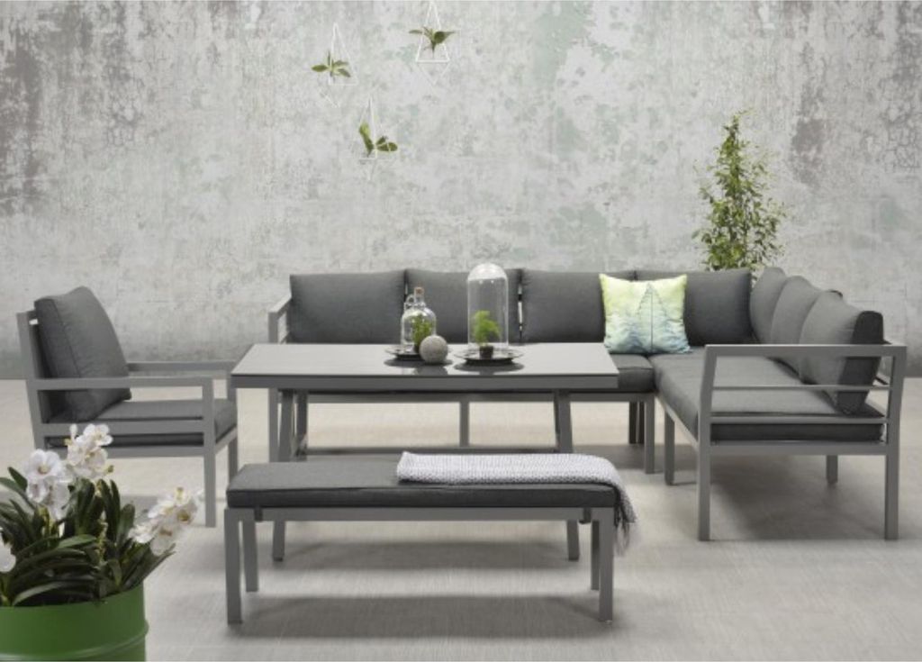 Garden Impressions Dining-Ecklounge "Lakes XL", inkl. Sitzbank, Tisch und Kissen arctic grey / reflex black mit Sessel rechts