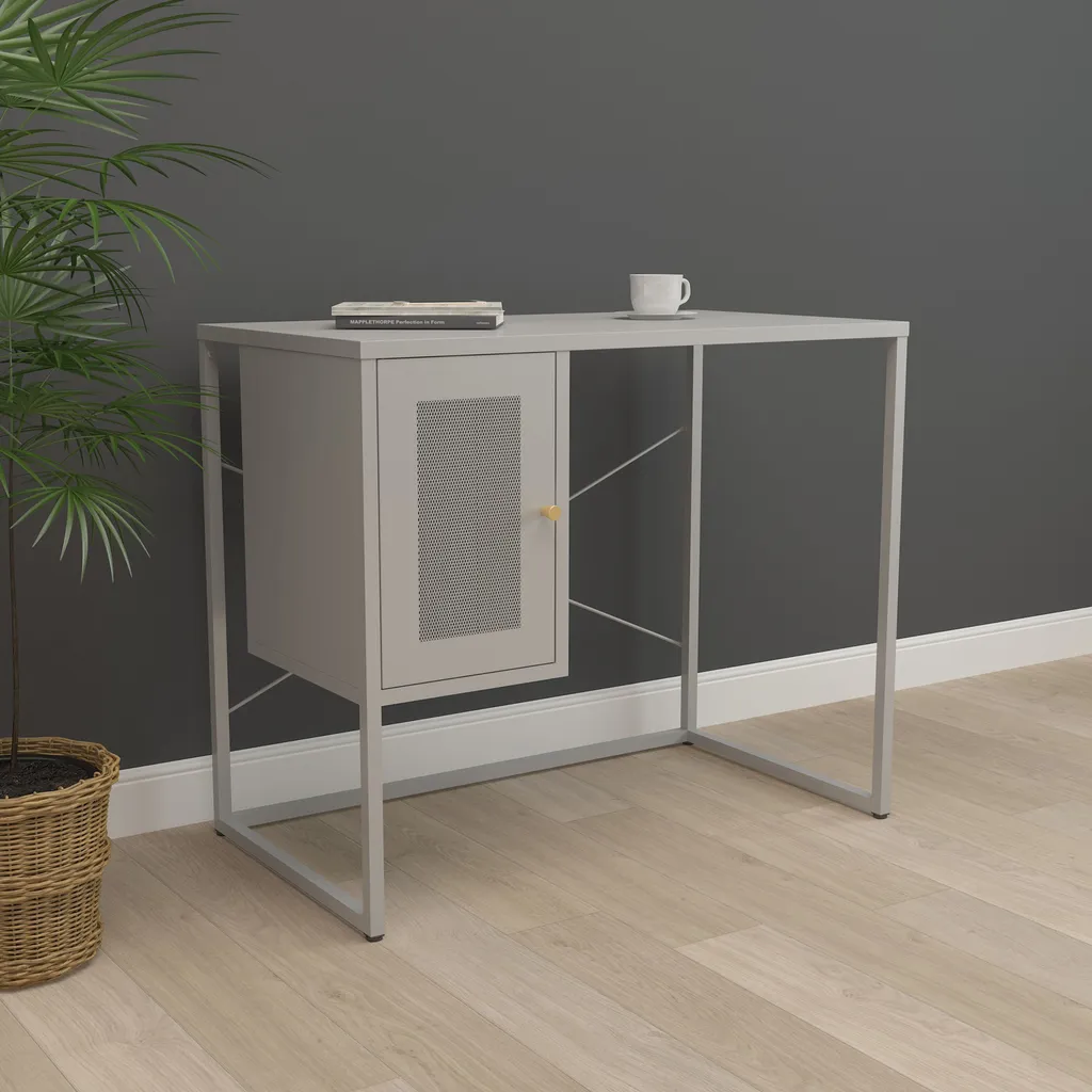 Bureau Sund Gris avec Tablette Rectangulaire en Acier 75 x 100 x 50 cm