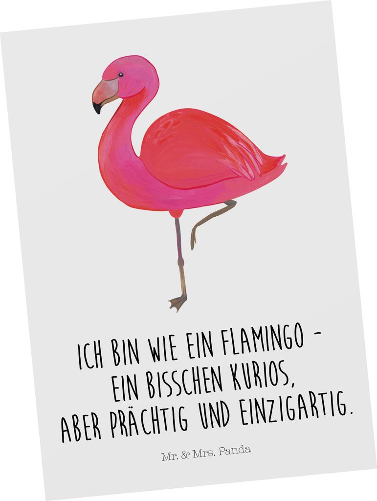 Mr. & Mrs. Panda Postkarte Flamingo Classic - Weiß - Geschenk, Selbstliebe, Ansichtskarten, Prächtig, Grußkarte, Ich, Stolz, Postkarten, Ansicht...
