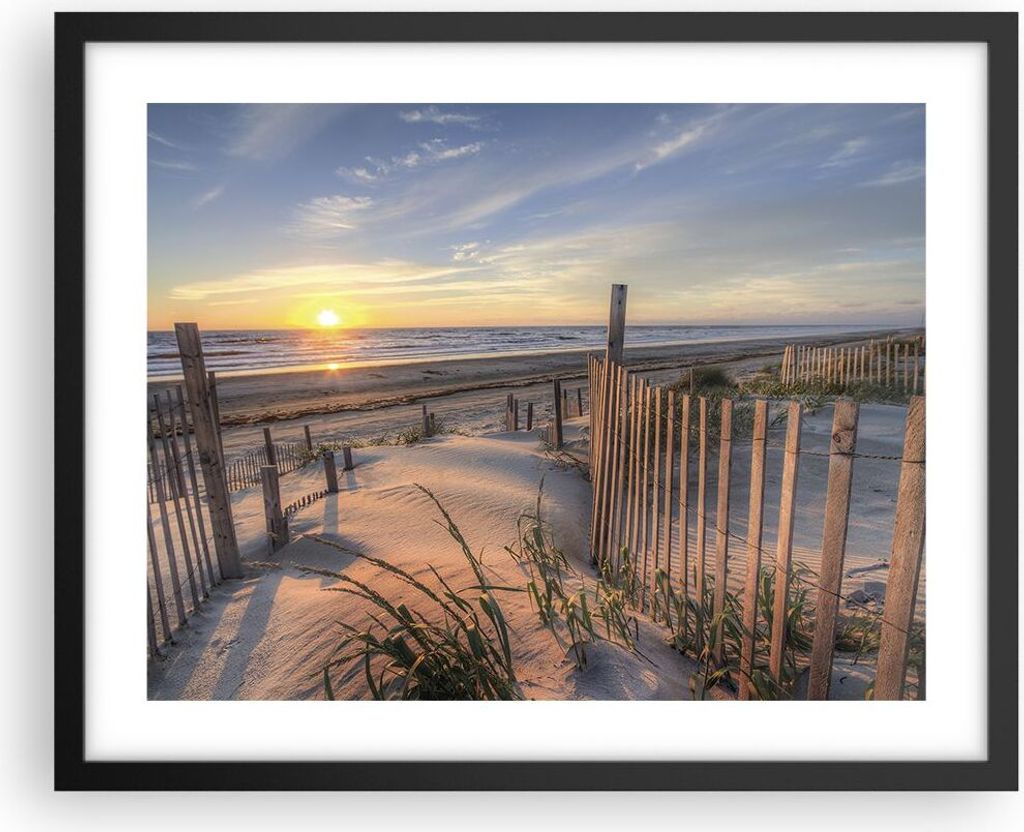 Gerahmtes Poster - Schwarzer Rahmen - Westen Sonne Düne - 50x40 cm - Wand Bild - Wanddeko - Wandbilder - Kunstposter - Wandposter - Bilderrahmen -...