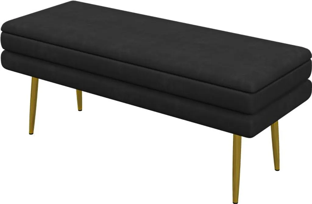 Banc Rembourré Fortuna Lai Design Velours et Pieds Métal Noir 43 cm