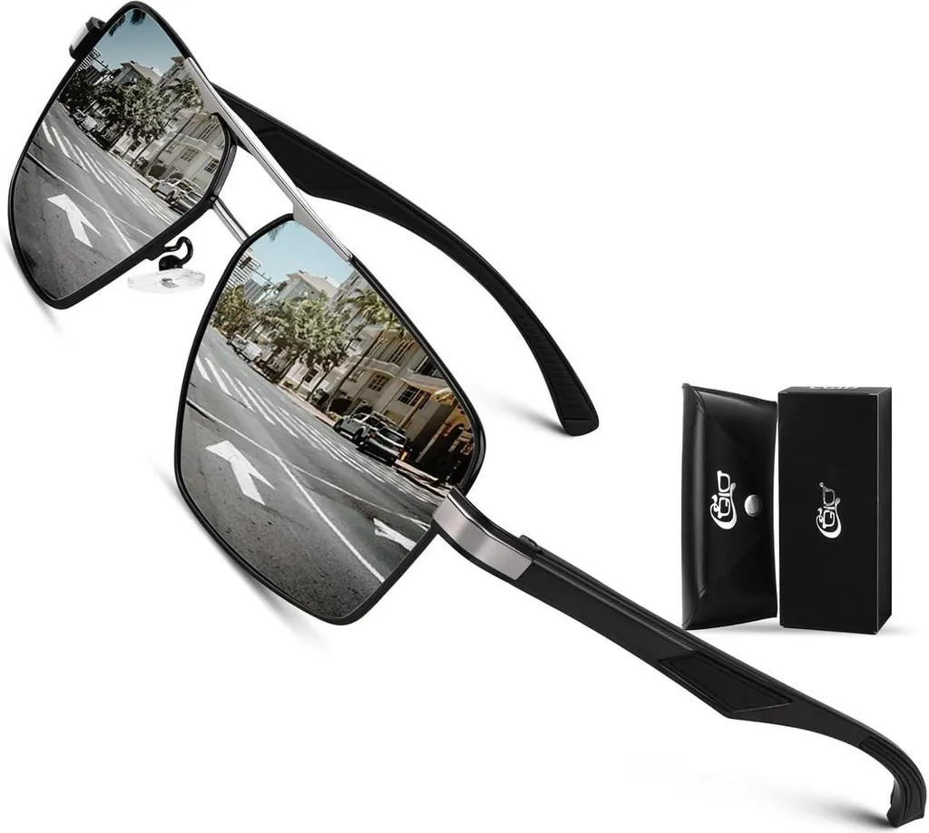 CGID Occhiali da sole da uomo Aviatori Polarizzati Al-Mg Quadrato alla moda Protezione UV400 Pesca CAT3