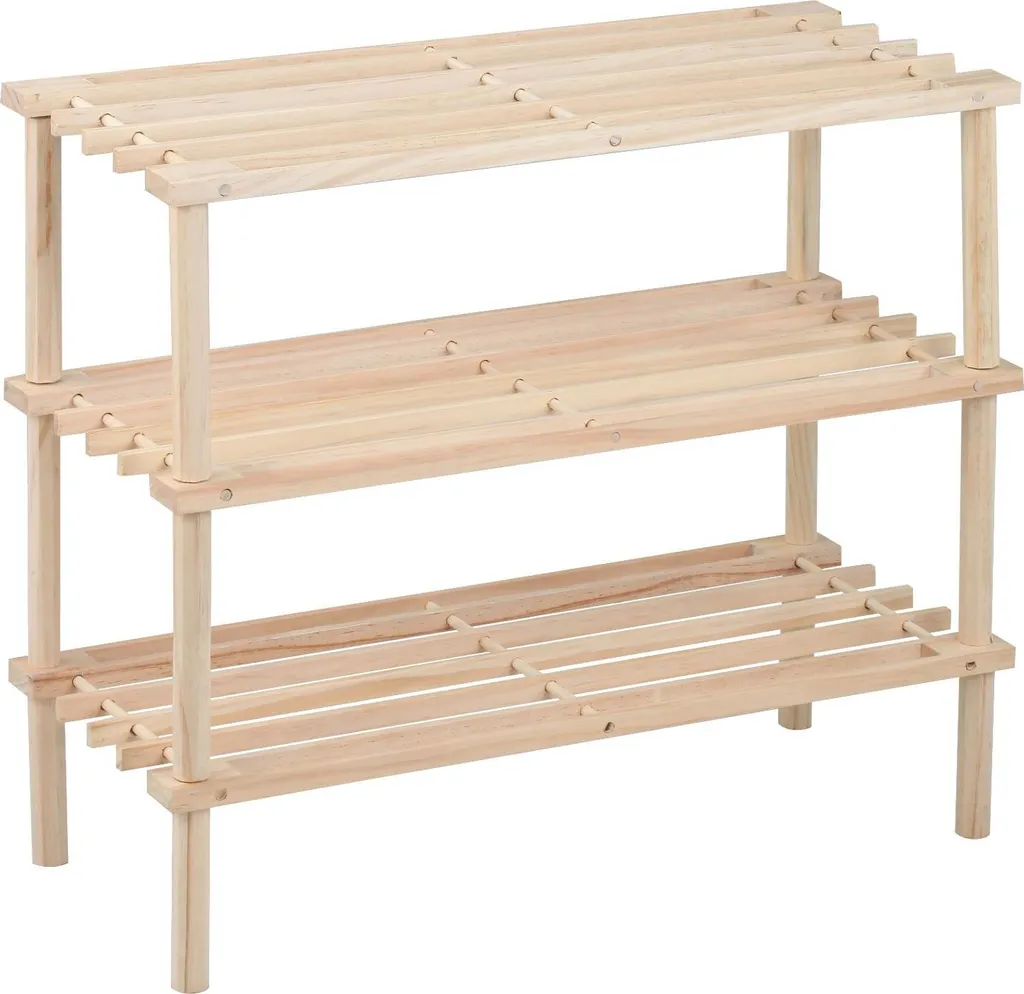 Étagère de rangement chaussures pour entrée - Meuble bois 3 niveaux brun