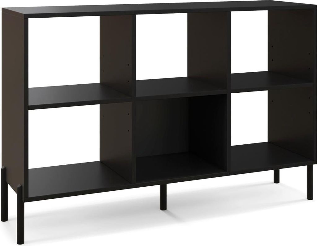 Bücherregal mit 6 verstellbaren Regalböden, Metallbeinen, Schwarz