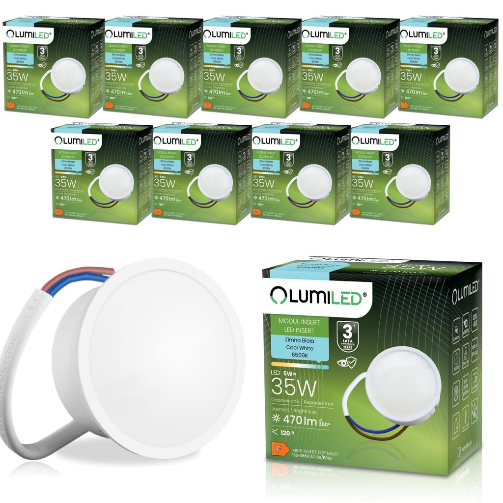 LUMILED 10x Module LED INSERT 5W (,2 Watt) extra flach spot 470lm Kaltweiß 6500K 120° Leuchtmittel Keramik 10-er Pack Lampen Modul