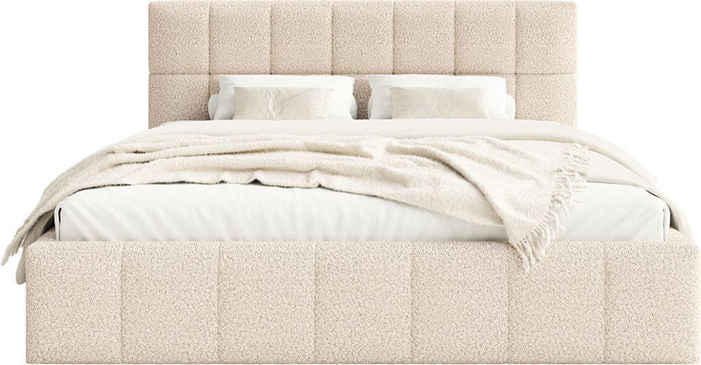 FEDVE Polsterbett Moura aus Bouclé-Stoff 200x200 cm, Cremeweiß