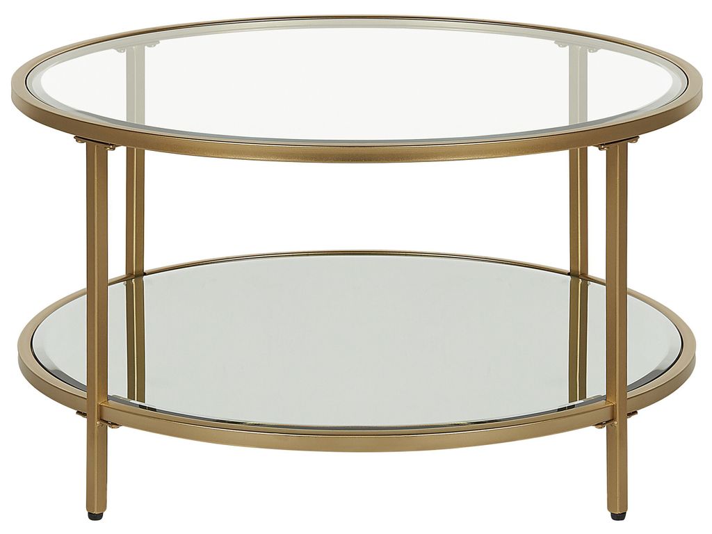 BELIANI Couchtisch Gold Glas / Eisen ø 70 cm mit Eisengestell Rund Wohnzimmermöbel Salon Diele Flur Bad Esszimmer Modern