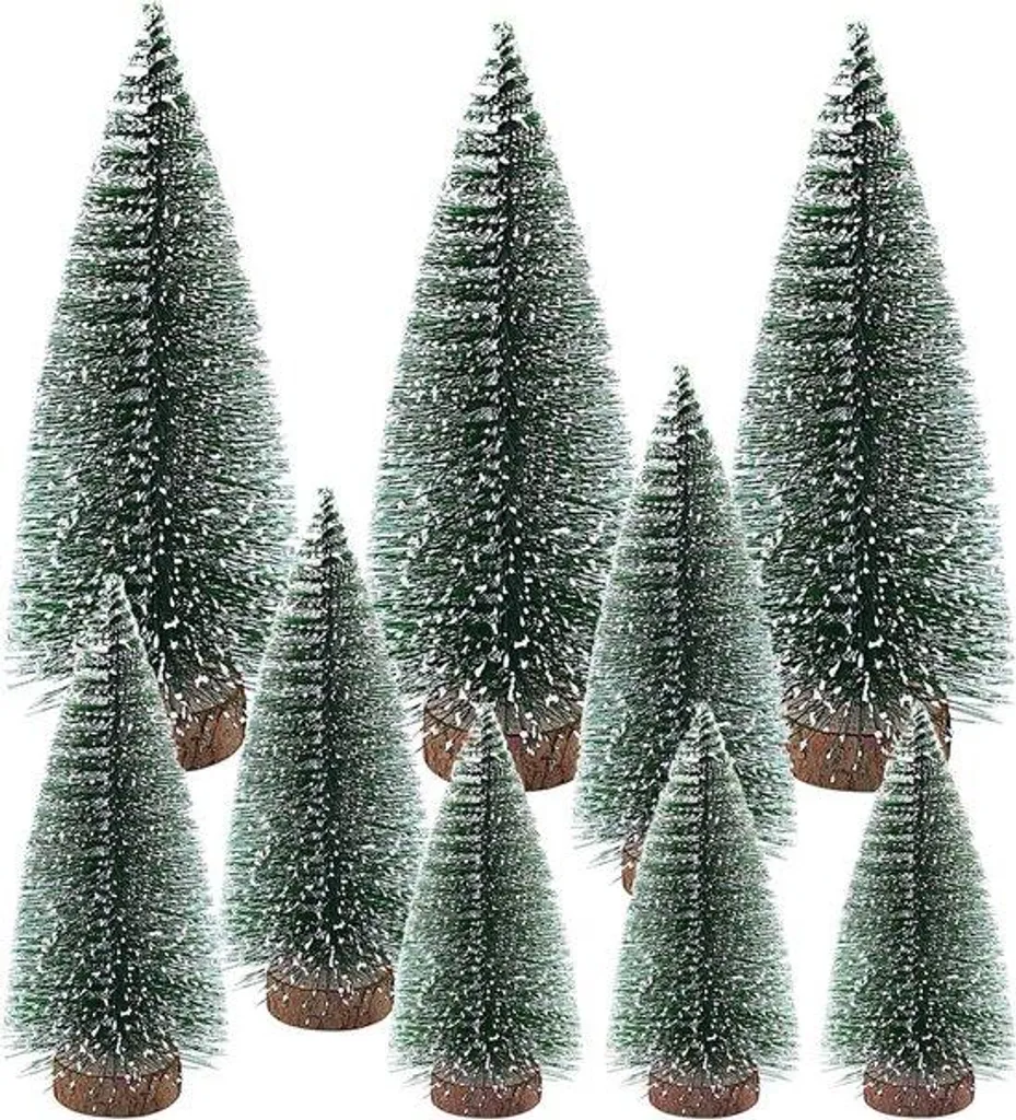 Mini sapins artificiels givrés en cèdre, lot de 9 pièces assorties