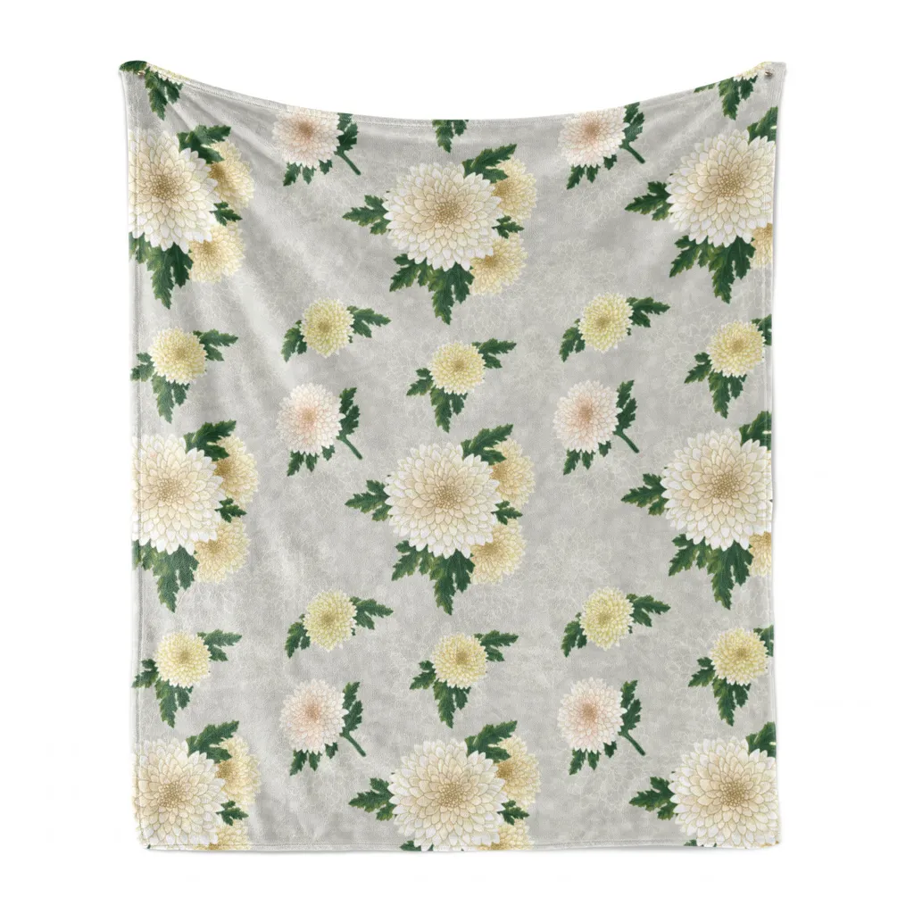ABAKUHAUS Coperta in morbido pile di flanella, tonalità tenui crisantemi, morbida e confortevole per interni ed esterni, 125 x 175 cm, verde cocco e felce