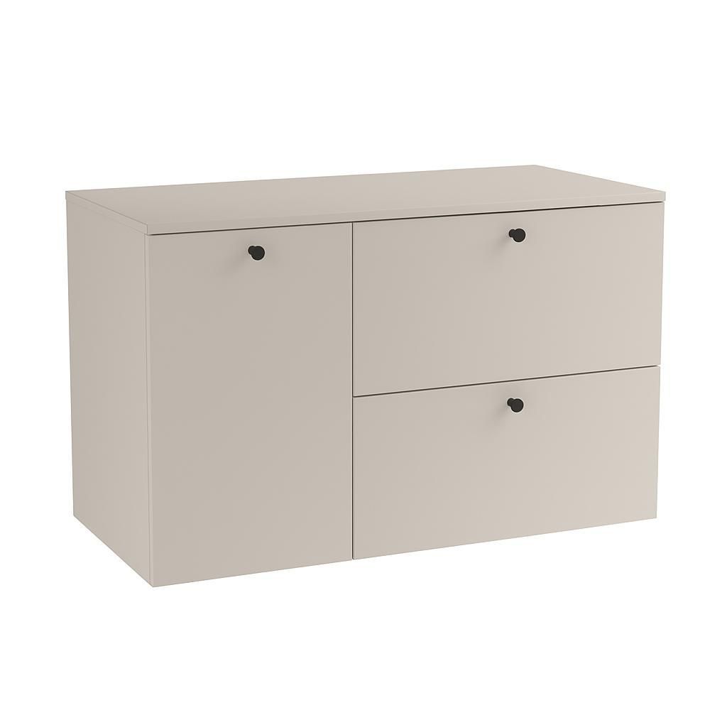 WENA Waschtischunterschrank 100 cm mit Wäschekorb, glatte Fronten, Griffe aus Metall in der Farbe Schwarz (Farbe: Kaschmir)