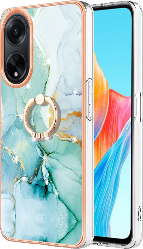 Hülle für Oppo A98 Muster TPU Silikon Stoßdämpfer Bumper Schutzhülle mit Ring Ständer Grün