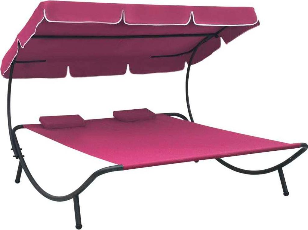 Sonnenliege mit Sonnendach und Kissen Rosa