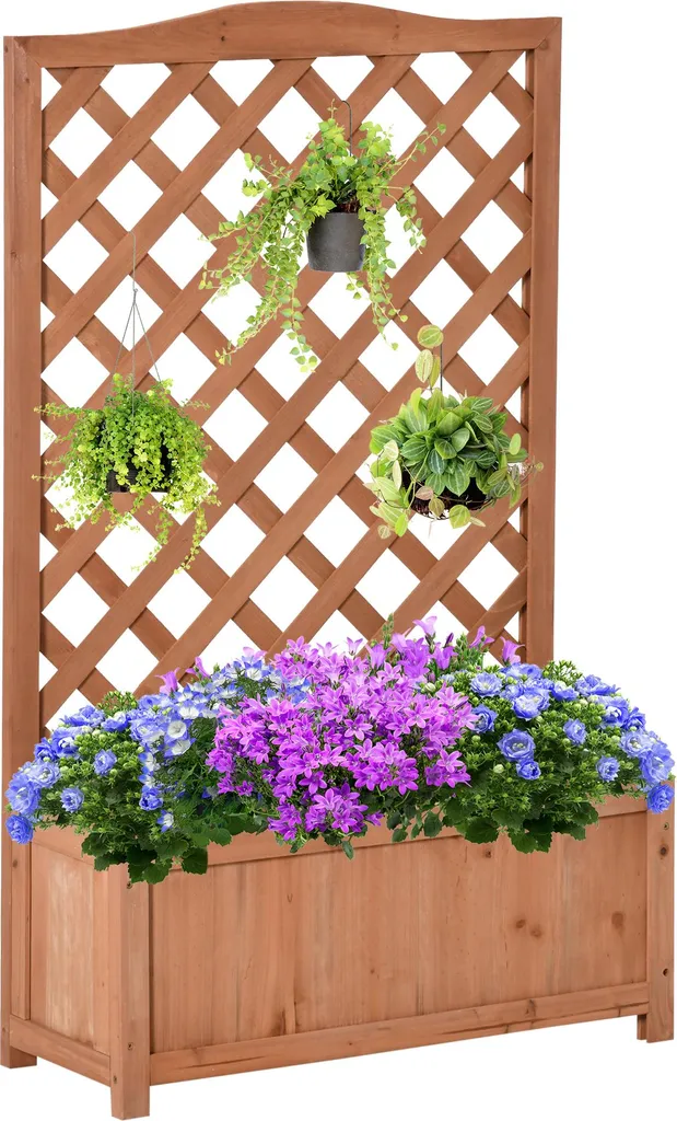 Pot de Fleur avec Treillis Haut en Bois Marron Design Vertical Solide