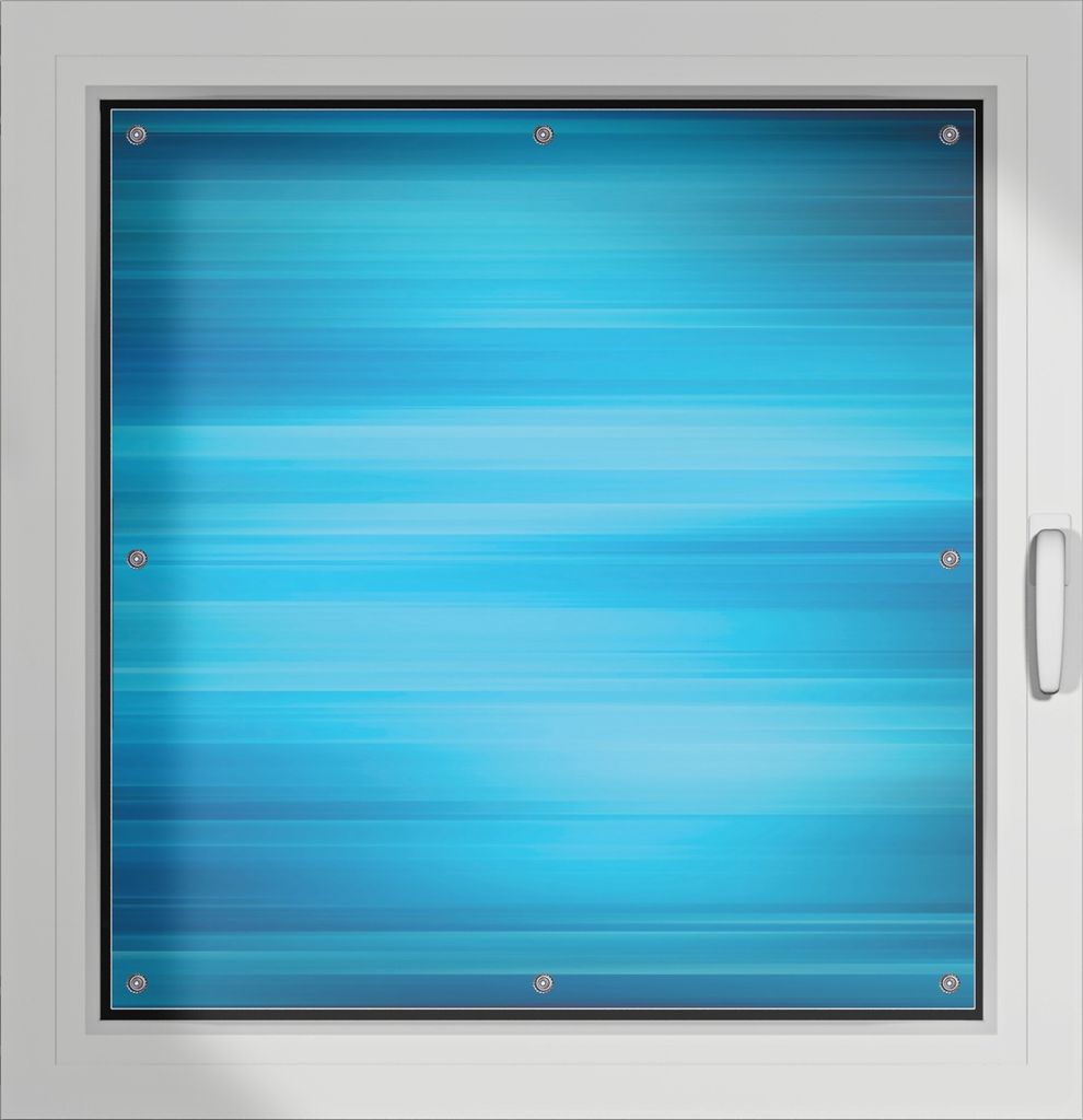 Wallario Lichtschutzbild, Dekorativer Sichtschutz Sonnenschutz 96 x 100 cm mit Motiv: Blau und schwarz gestreift - Abstraktes Streifenmuster - Verd...