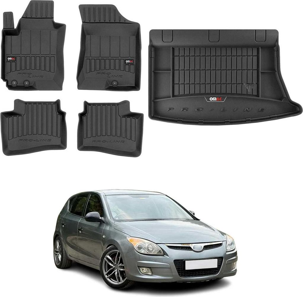 OMAC Fußmatten & Kofferraumwanne Set für Hyundai i30 2007-2012 Gummi Schwarz 5x