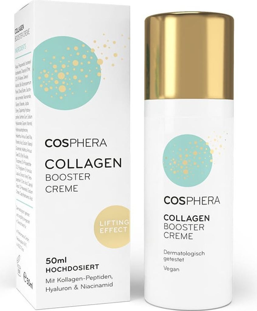 Cosphera Collagen Booster Creme | 50 ml | hochdosiert | mit Kollagen-Peptiden, Hyaluron & Niacinamid | vegan