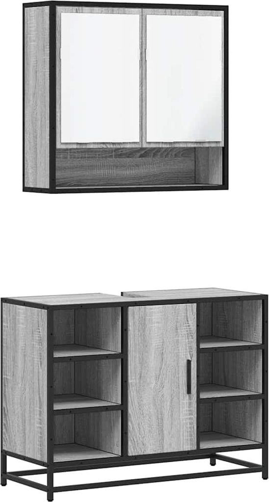 vidaXL 2-tlg. Badmöbel-Set Grau Sonoma Holzwerkstoff