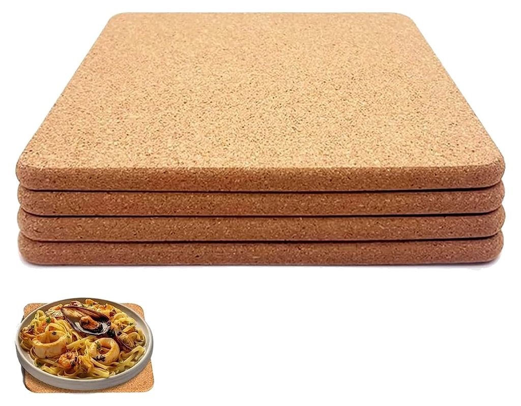 4 Stück quadratische Korkuntersetzer, Korkplatte Filzuntersetzer, Tassenuntersetzer, hitzebeständig 20 x 20 x 1 cm