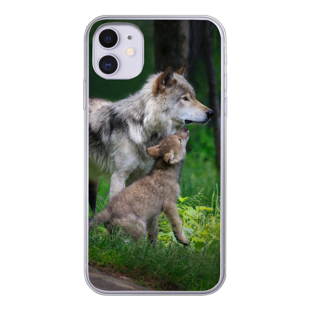 MuchoWow Handyhülle Schutzhülle Hülle für iPhone 11 Wolf - Baby - Wald Silikon Softcase Handy Hülle - Handytasche