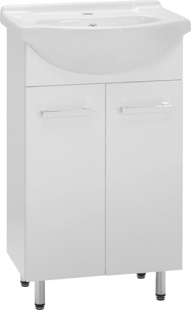 Astor | Badezimmerschrank - 45 Cm - Weiß Hochglanz - mit Keramisches Waschbecken - Badezimmer Set