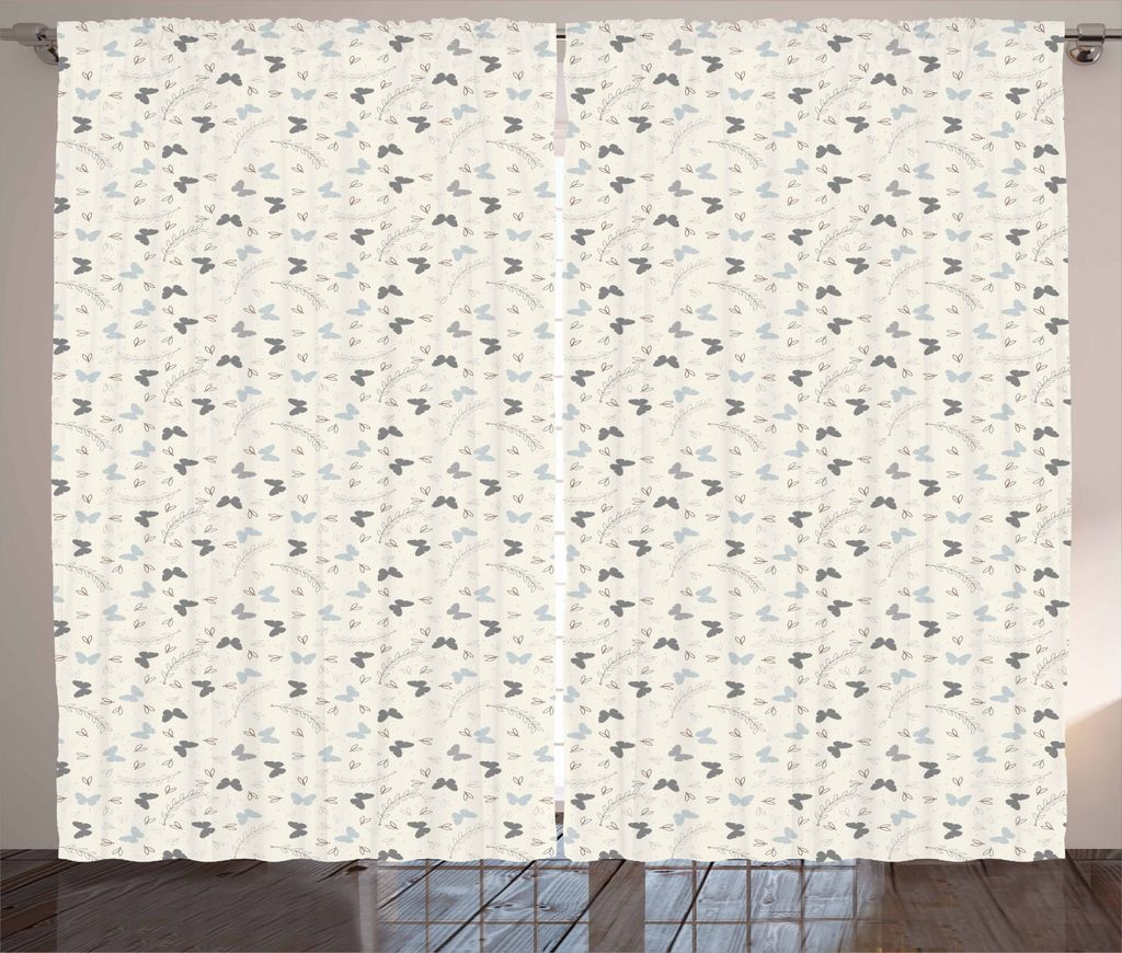ABAKUHAUS Elfenbein und Blau Rustikaler Vorhang, Flora und Fauna, Wohnzimmer Universalband Gardinen mit Schlaufen und Haken, 280 x 225 cm, Hellgrau...