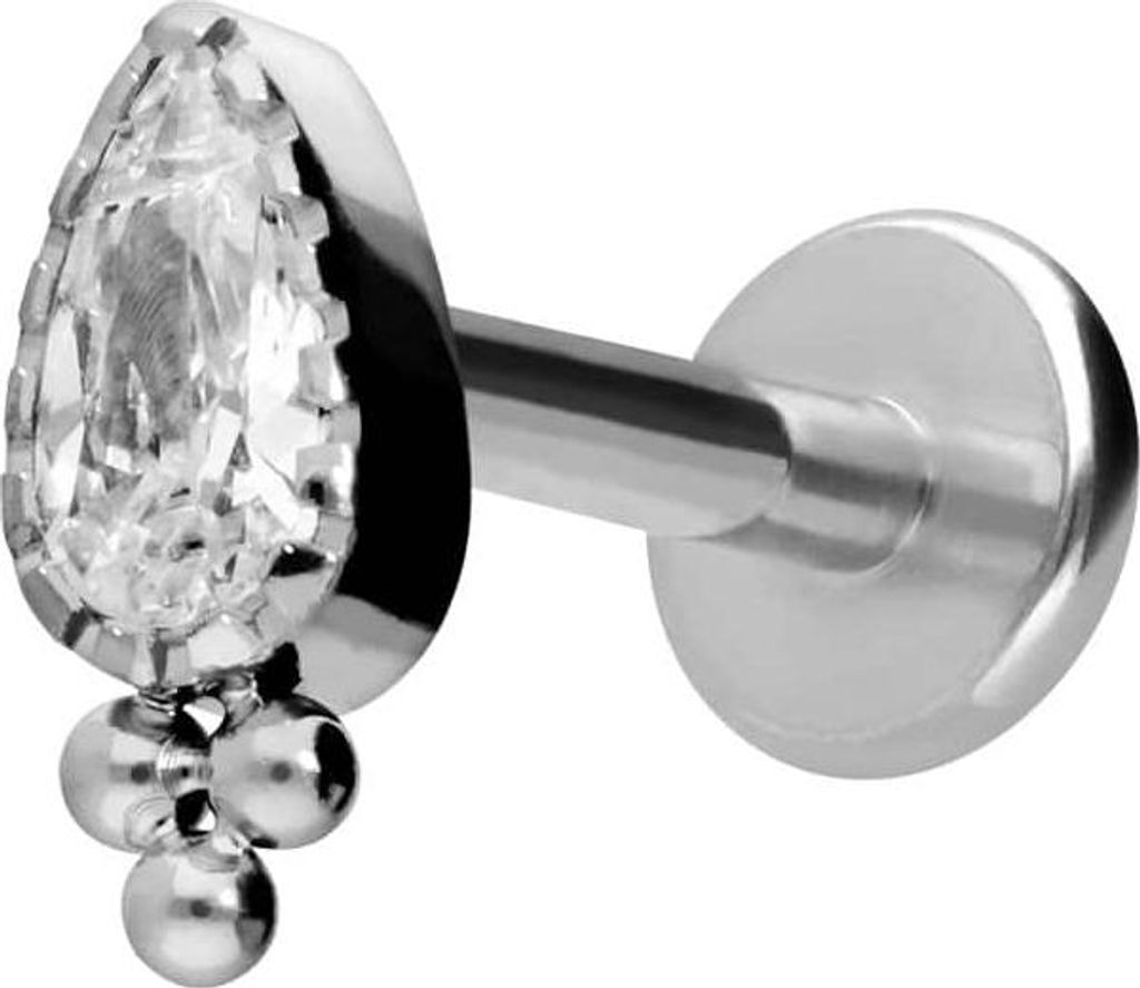 Ohrpiercing, Nasenpiercing Titan Labret mit Innengewinde KRISTALLTROPFEN + KUGELN Silber Stablänge: 5mm | Stabstärke: 1,2mm