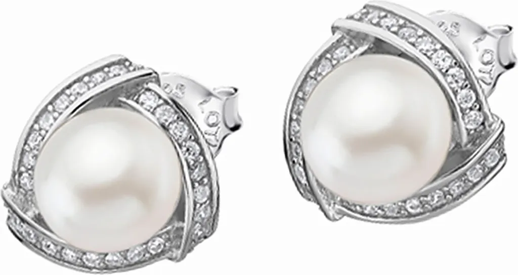 Boucles d'oreilles Argent Anti-allergie Perle et Zirconium Lotus Silver