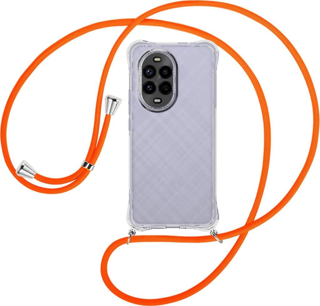 Handykette Backcover-Schutzhülle mit Band (Metall silberfarben) für Huawei Nova 13 Pro 5G - neonorange
