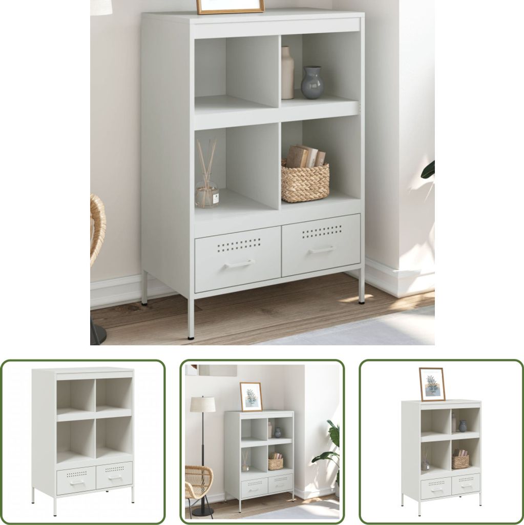 The Living Store Highboard Weiß 68x39x101,5 cm Kaltgewalzter Stahl