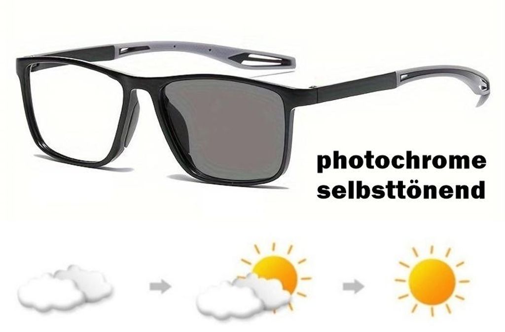 GKA leichte Sonnenbrille selbsttönend Photochrom Brille mit Vollrahmen für Damen und Herren