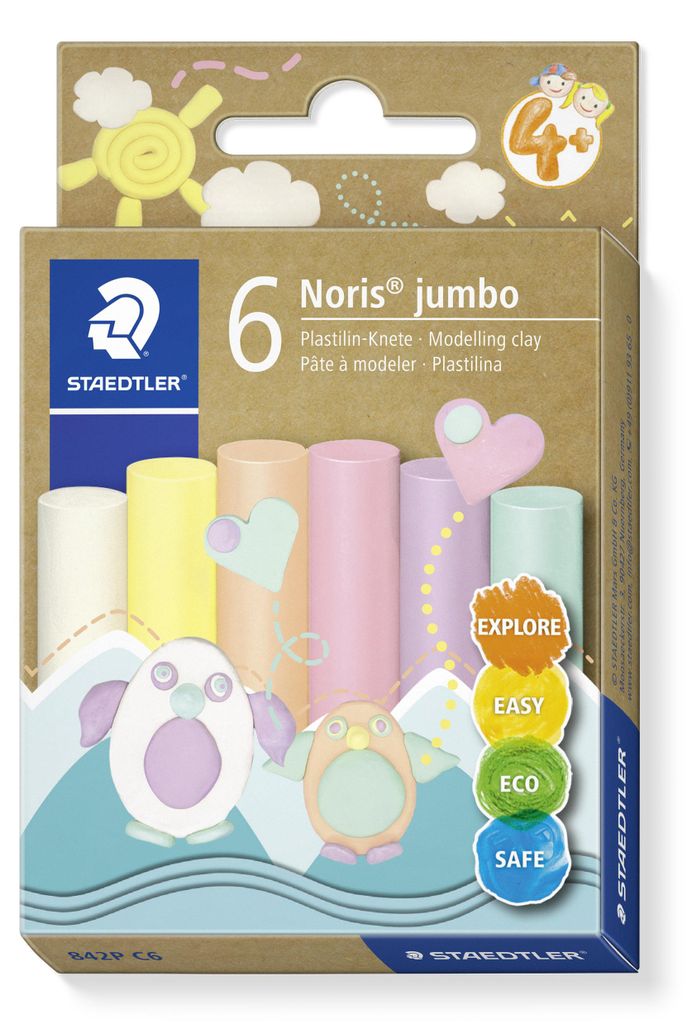 STAEDTLER Noris jumbo 842 Plastilin-Knete Set "pastel", 6 Produktbild 