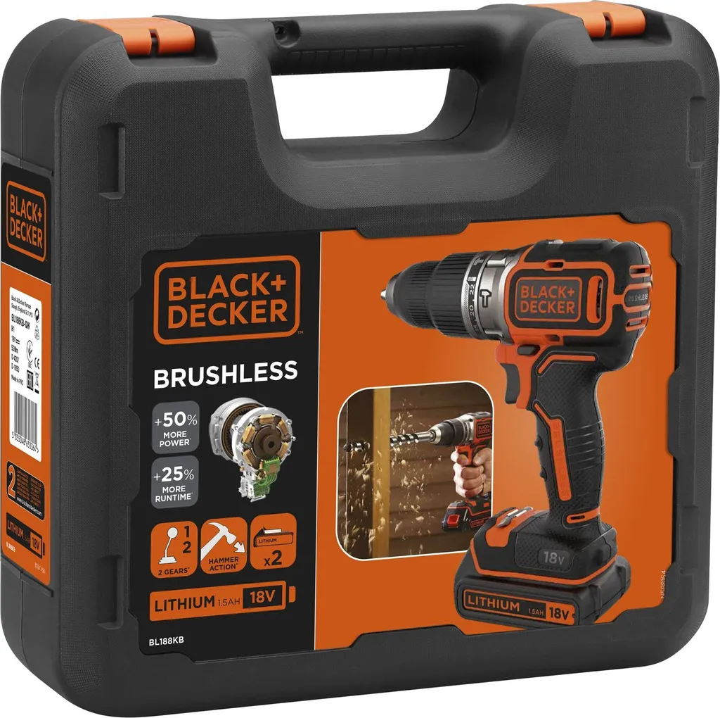 Black & Decker BL188KB Perceuse à Percussion sans Fil 18V avec 2 Batteries