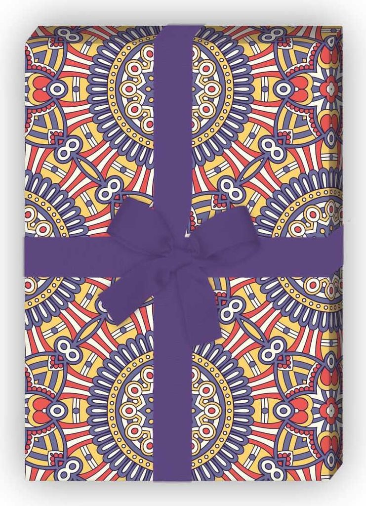 Designer ethno Geschenkpapier mit Boho Blüten in rot lila - G7184, 32 x 48cm