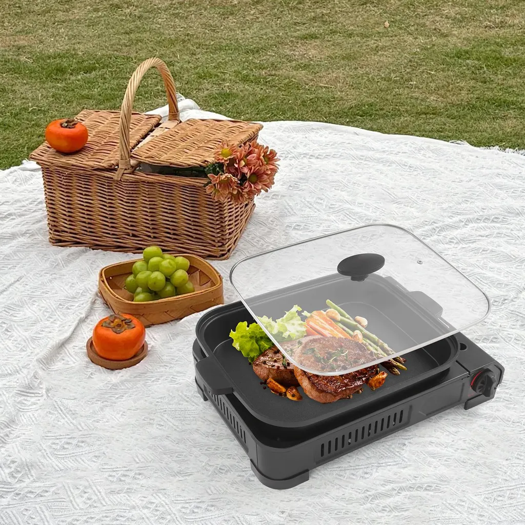 Réchaud à gaz portable coupe-vent avec plaque de cuisson grill - 8