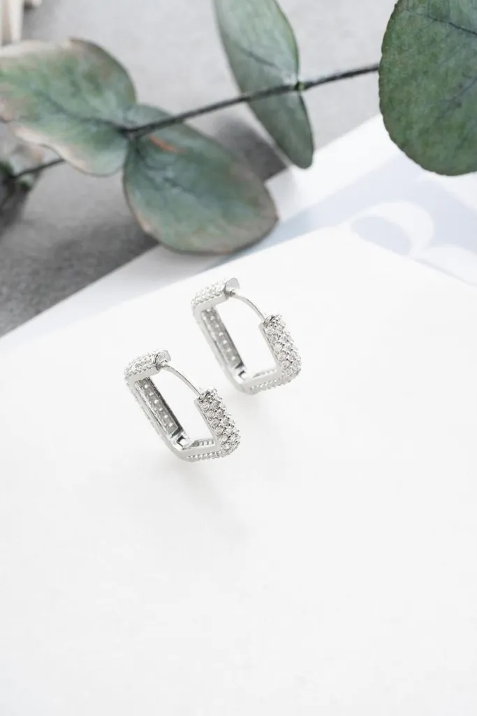 Puces d'oreilles carrées en argent massif 925 rhodié pour femme