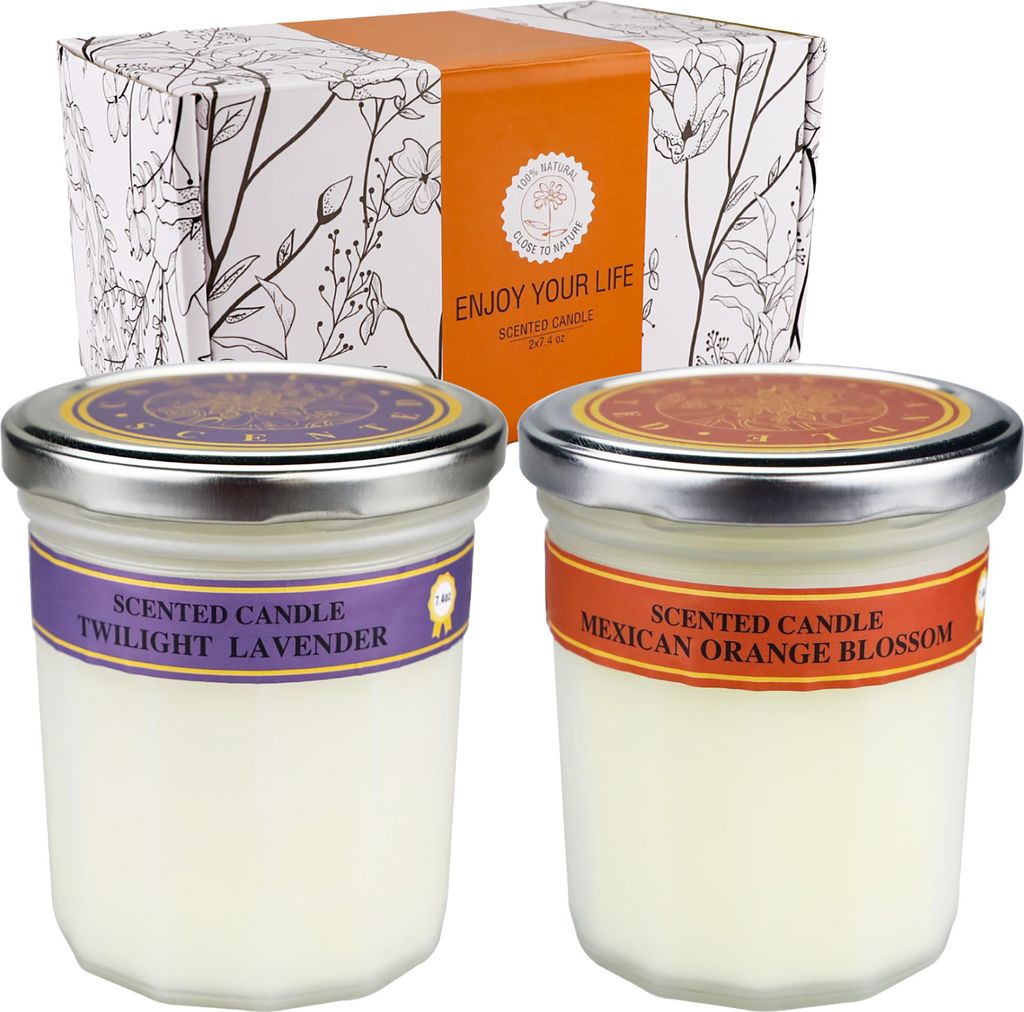 XINZI 2er Duftkerzen Set – 100% Natürliches Sojawachs (210g/Stück), 25-30h Brenndauer, 8% Duftkonzentration, ideal als Geschenk & Raumdüfte(Se...