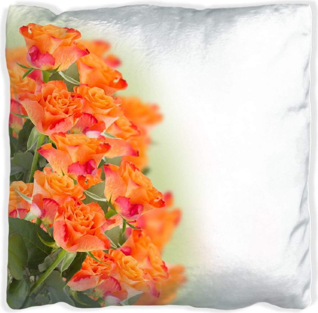 Wallario Premium Kissen, weiche Oberfläche, mit Motiv Orangene Rosenblüten im Strauß, Größe: 40 x 40 cm, mit weißer Rückseite