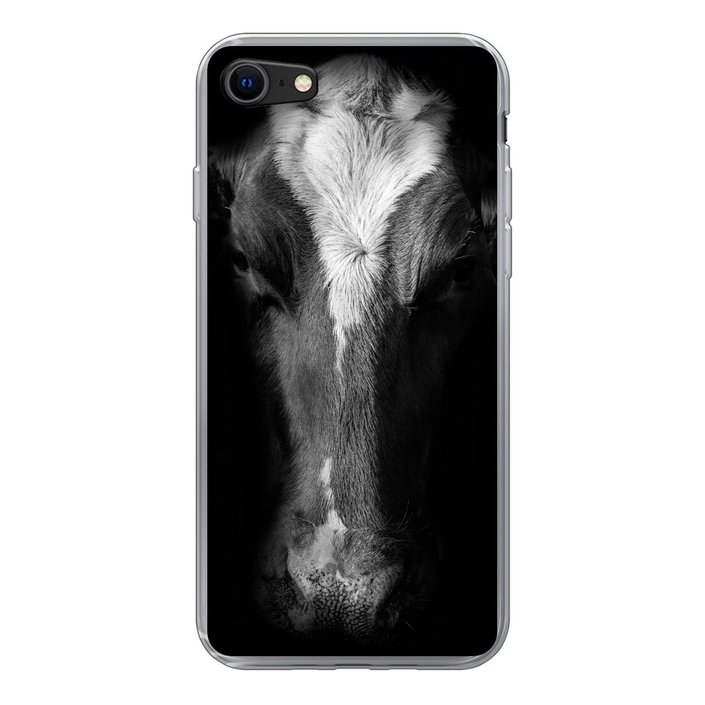 MuchoWow Handyhülle Schutzhülle Hülle für iPhone SE 2022 Kuh - Tiere - Schwarz Silikon Softcase Handy Hülle - Schutzhülle
