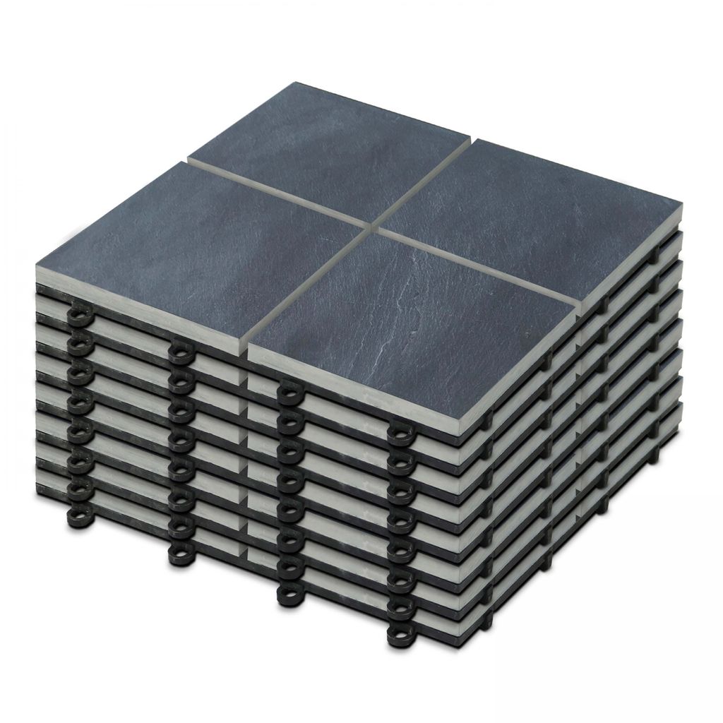 8 klickbare Terrassenplatten aus schwarzem Stein Grau - Oviala Kobe