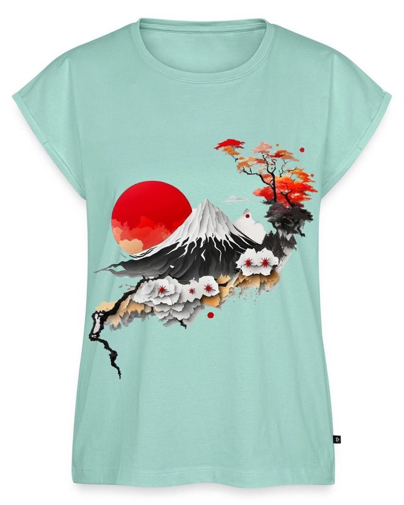 Spreadshirt Japan Natur Kirschblüten Bonsai Berge Frauen Casual T-Shirt, XXL, Mint