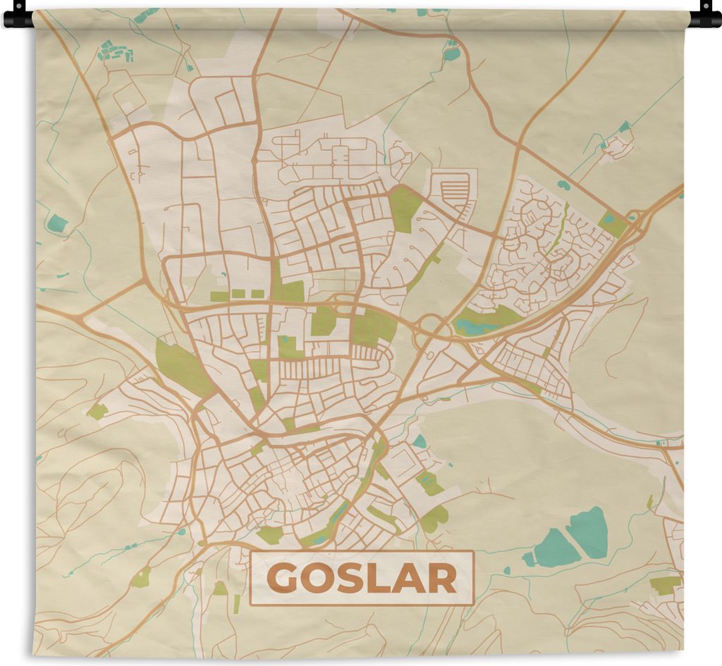 MuchoWow Wandteppich Wandbehang Goslar - Karte - Vintage - Stadtplan 150x150 cm Tapisserie Dekoration Wandtuch - Wohnaccessoires - Modernes