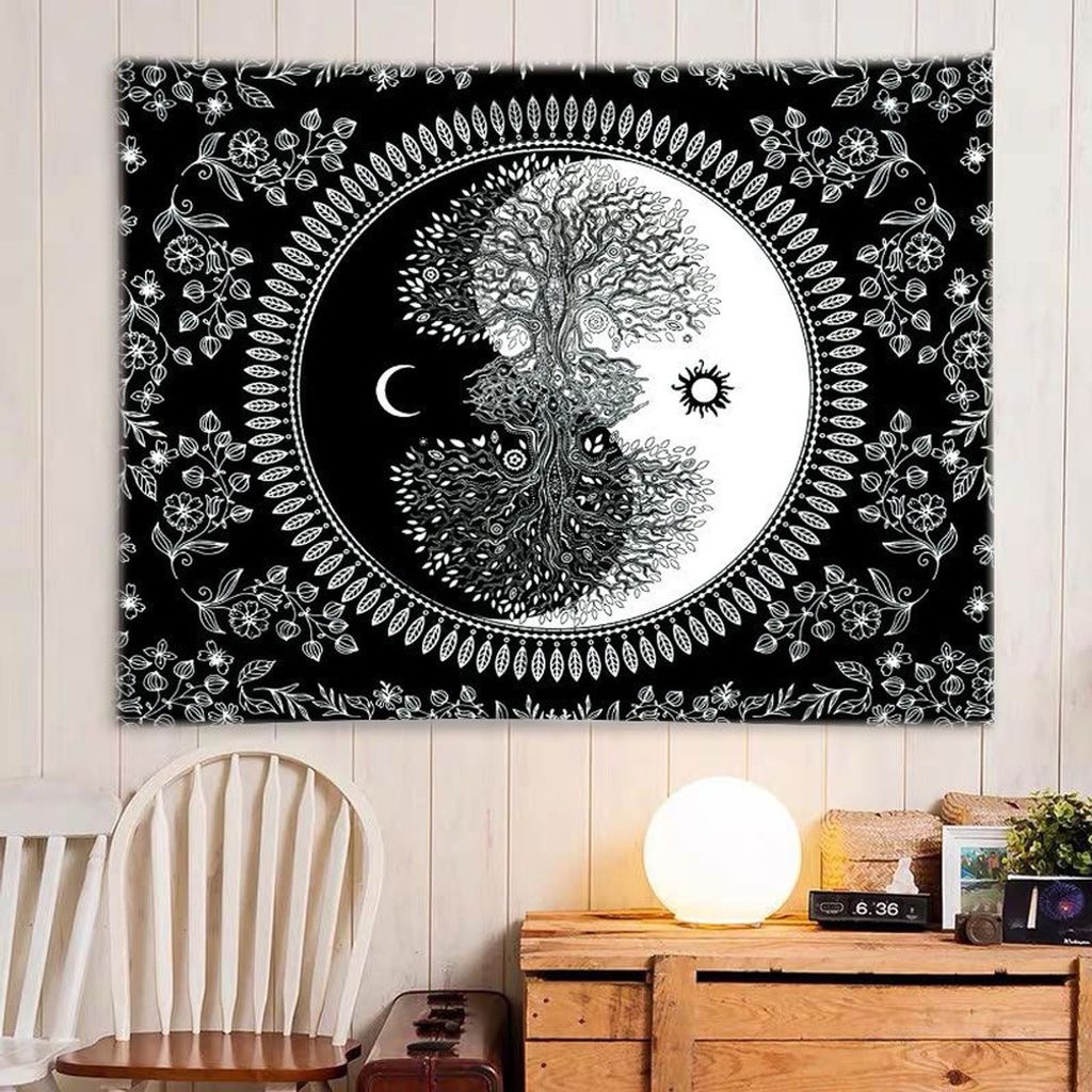 Tapisserie Soleil Et Lune Noir Et Blanc Dieu Brûlant Du Image du produit 