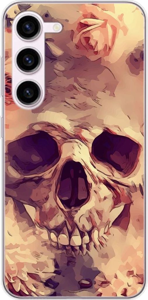 König Design Hülle kompatibel mit Samsung Galaxy S23 Plus Kunststoff Soft Handyhülle - Handy Case Blumen Totenkopf