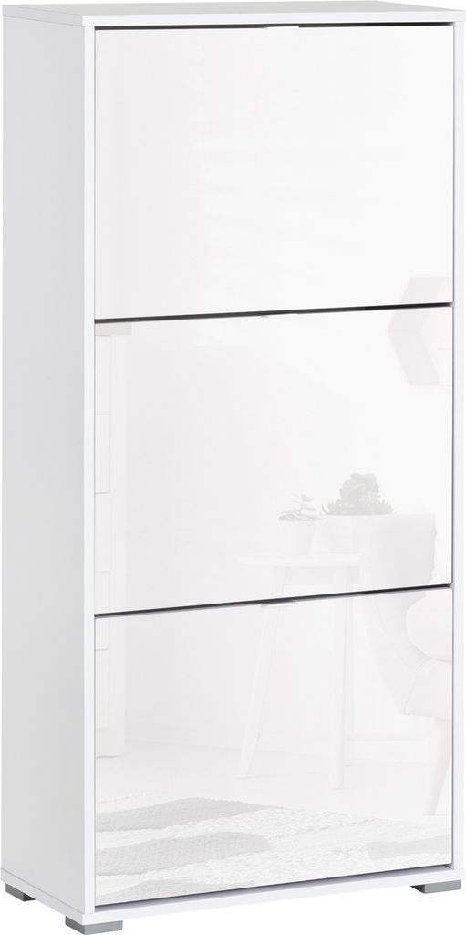 HOMCOM Schuhschrank, modernes Schuhregal mit 3 Schubladen, Kapazität für 18 Paar Schuhe, für Flur, Eingangsbereich, 60 x 26 x 124 cm, Weiß